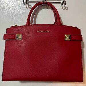 Michael Kors Red Saffiano Satchel with Gold Hardware